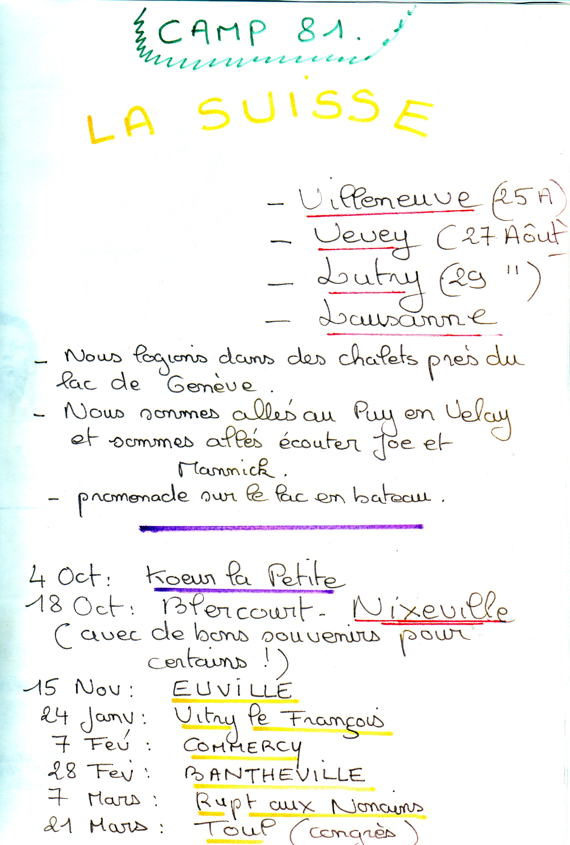 CAMP LA SUISSE 1981