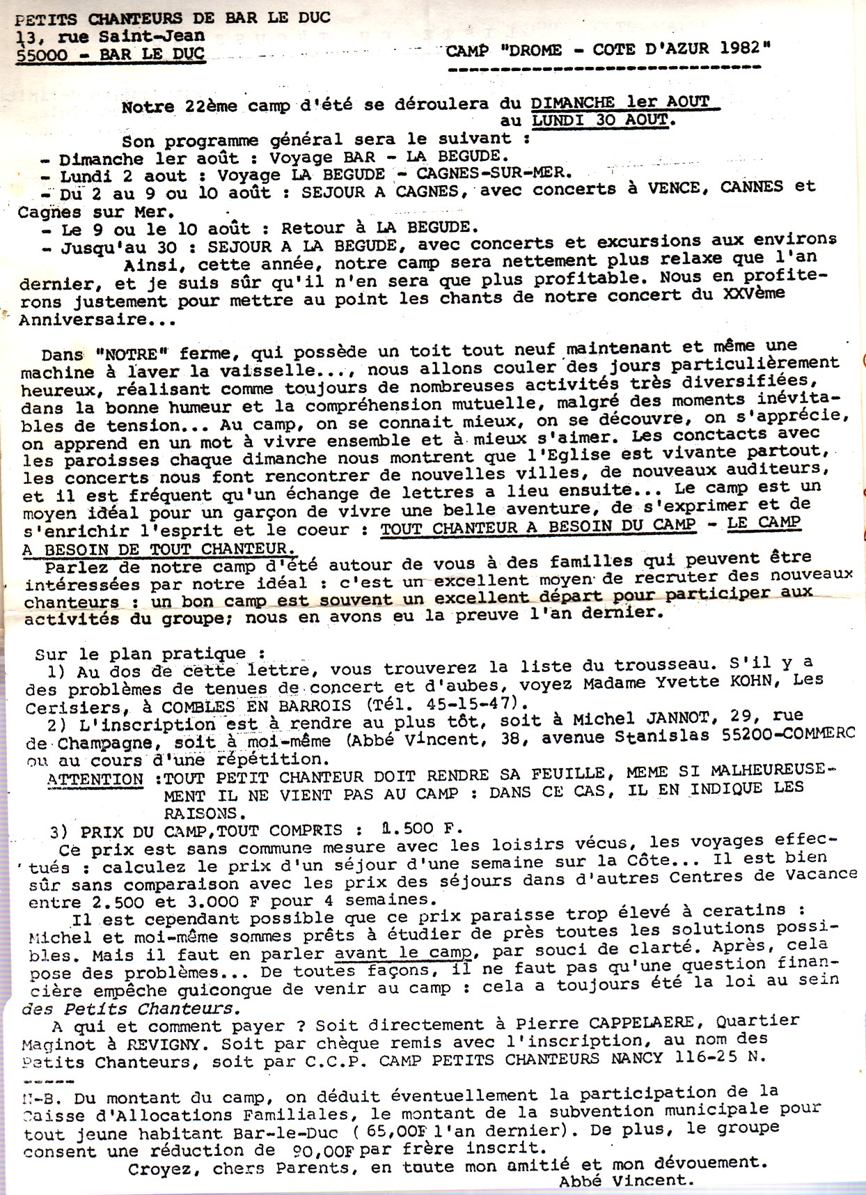 CAMP 1982 CHEZ LAFROGNE